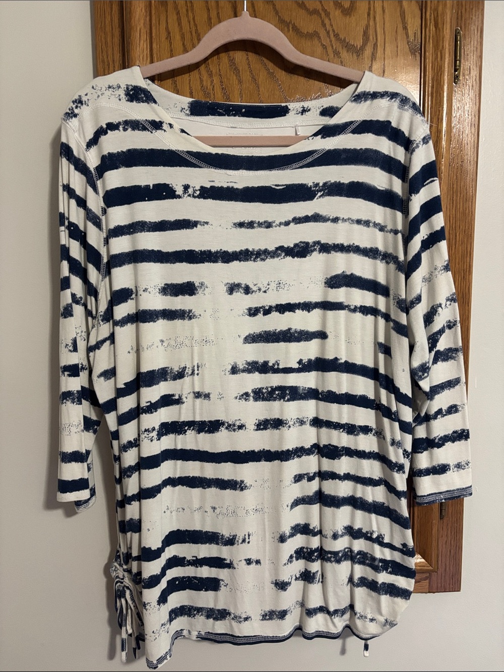 Striped Navy and White Long Sleeve Boatneck Top
